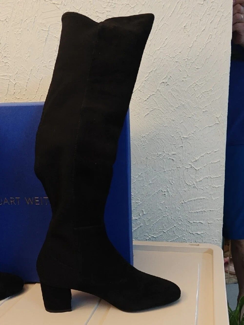 Stuart Weitzman Black Suede Knee Boots with Block Heel
